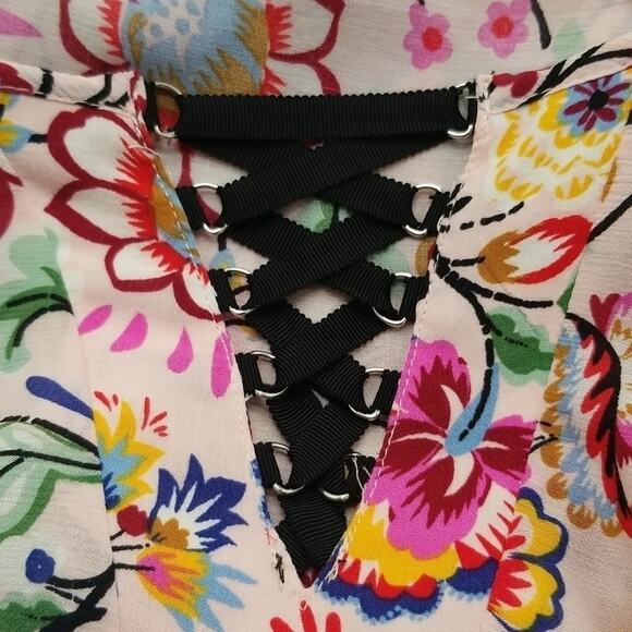 Democracy Womens XS Blouse Top Pink Boho Floral 3/4 Sleeve NEW Hippie - Picture 11 of 14